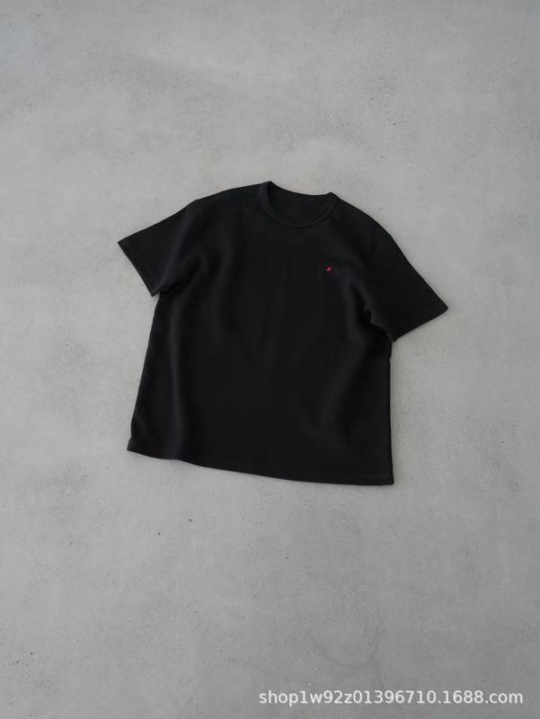 無地のロバ刺繍Tの代替品！ワッフルコットン生地ラウンドネックベーシック万能半袖Tシャツ男女兼用|undefined