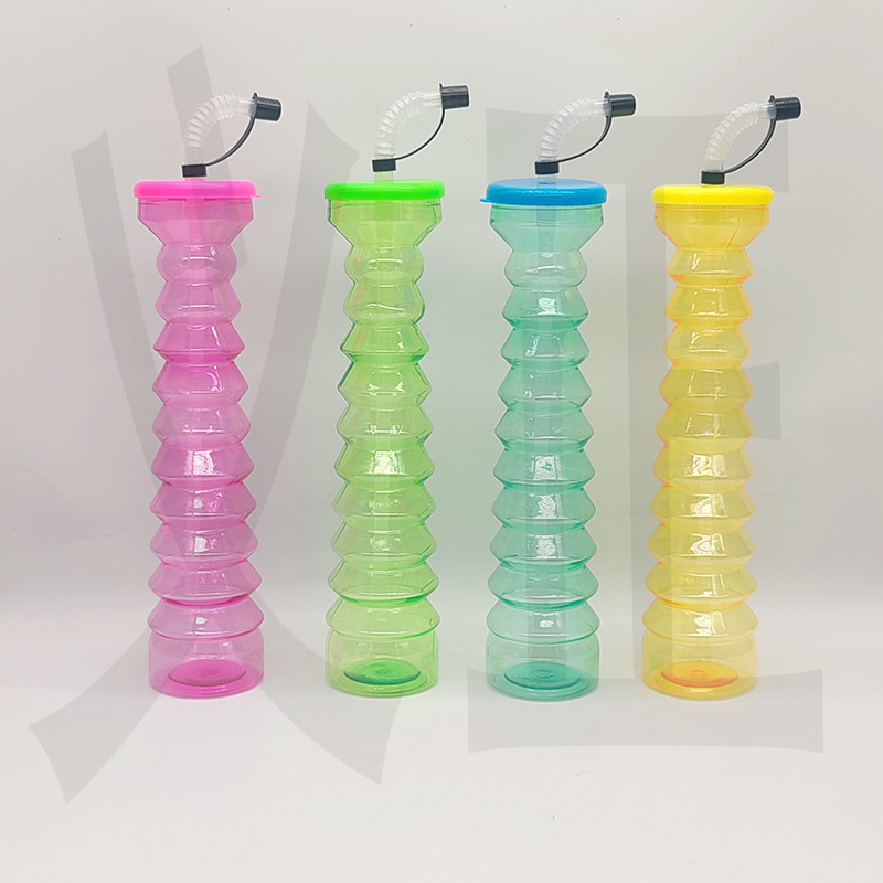 Venta caliente de comercio exterior fabricante spot PET taza de árbol de coco taza de pajita de plástico botella de jugo desechable forma personalizada árbol de coco