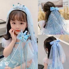 Elsa Headwear Girls Frozen Hair Accessories Crown Head Scarf Magic Wand Princess Bow Wigs Hair Clips Hair Bands
