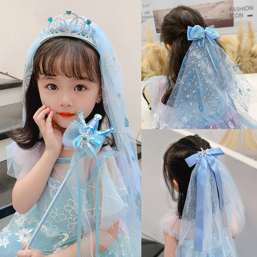 Elsa Headwear Girls Frozen Hair Accessories Crown Head Scarf Magic Wand Princess Bow Wigs Hair Clips Hair Bands