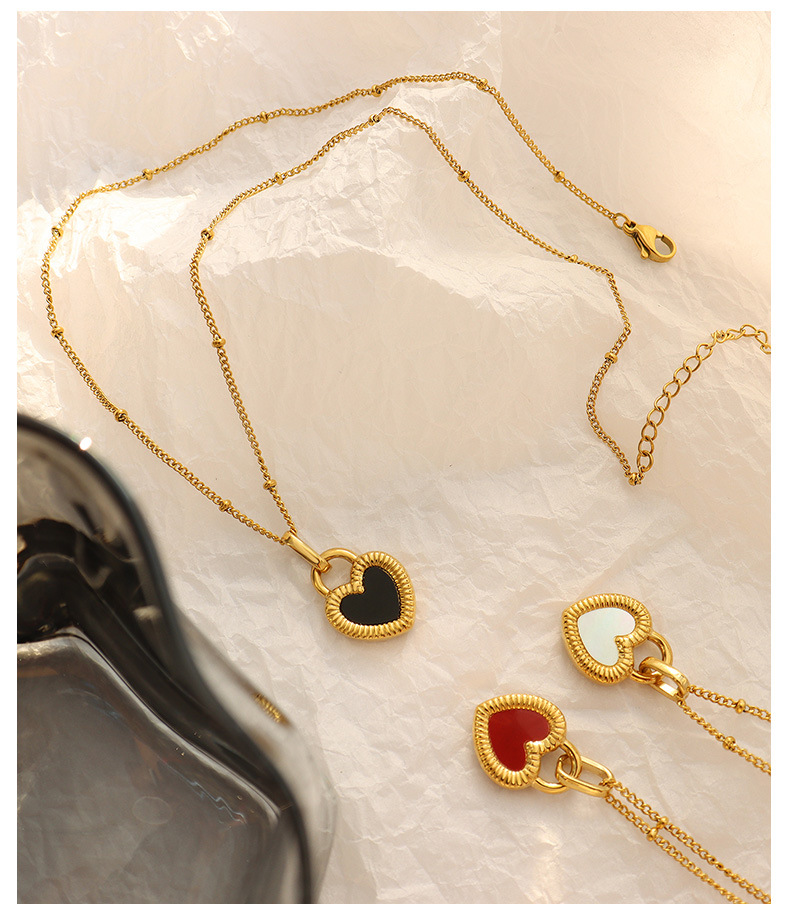 Fashion Simple Double-Sided Heart-Shaped Shell Titanium Steel Necklace_colorza_4