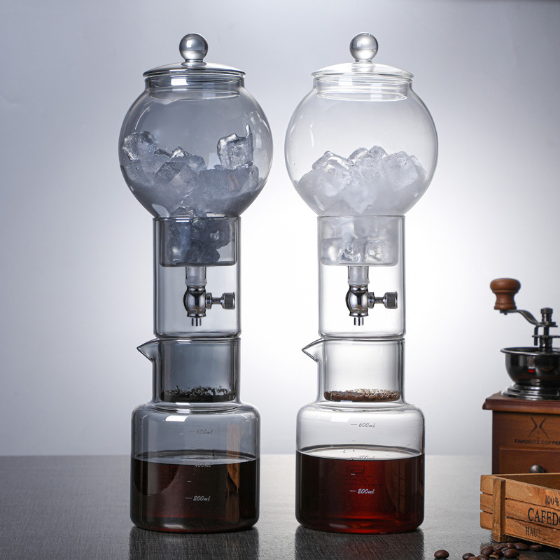 [New Smoky Grey Ice Drop Pot] Nordic Wind Glass Cold Extract Coffee Pot suit Drip Filter Ice Wholesale