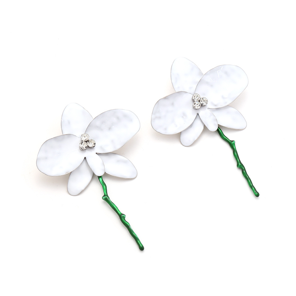 Iron Material 1 Pair Sweet Shiny Flower Enamel Inlay Iron Rhinestones Ear Studs
