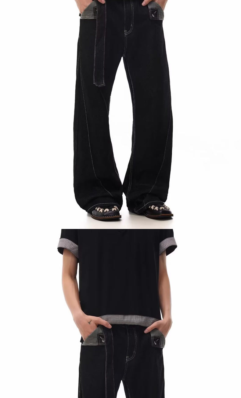 High Waist Flowy Denim Jeans Unisex Lightweight Black Trousers_voghion.com