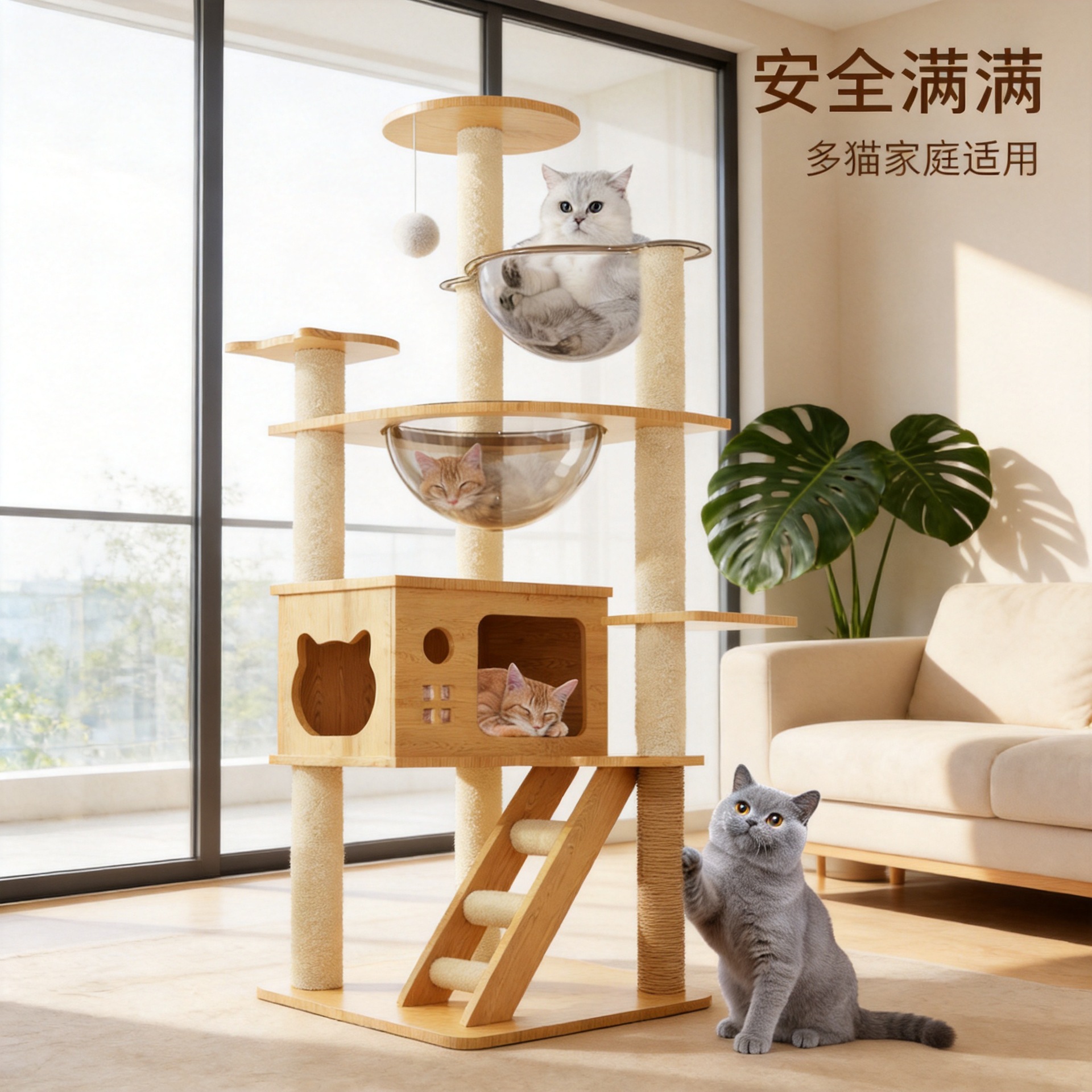 猫爬架猫树一体大型猫窝架子小户型不占地猫咪玩具双太空舱猫别墅