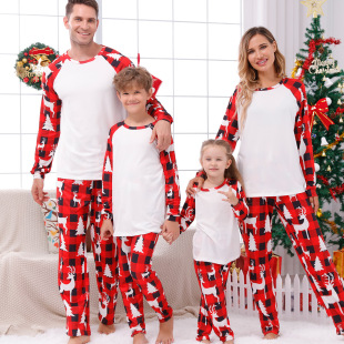 2024 Tianming European and American Christmas Home Clothes Plaid Red and White Long Sleeve Short Sleeve Trousers Home Clothes Split Pajamas Home
