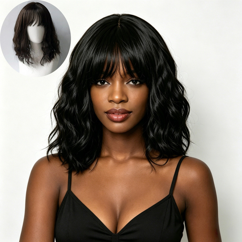 Aliexpress African Women's Medium-Length Wool Curly Wig Full Hair Style Internet Celebrity Bangs Medium-Length Hair Factory Ready Stock Aliexpress African Women's Medium-Length Wool Curly Wig Full Hair Style Internet Celebrity Bangs Medium-Length Hair Factory Ready Stock