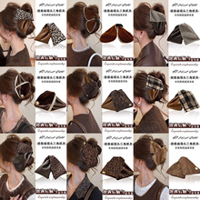 复古咖色豹纹三角抓夹后脑勺发夹女2025新款秋冬盘发鲨鱼夹子头饰