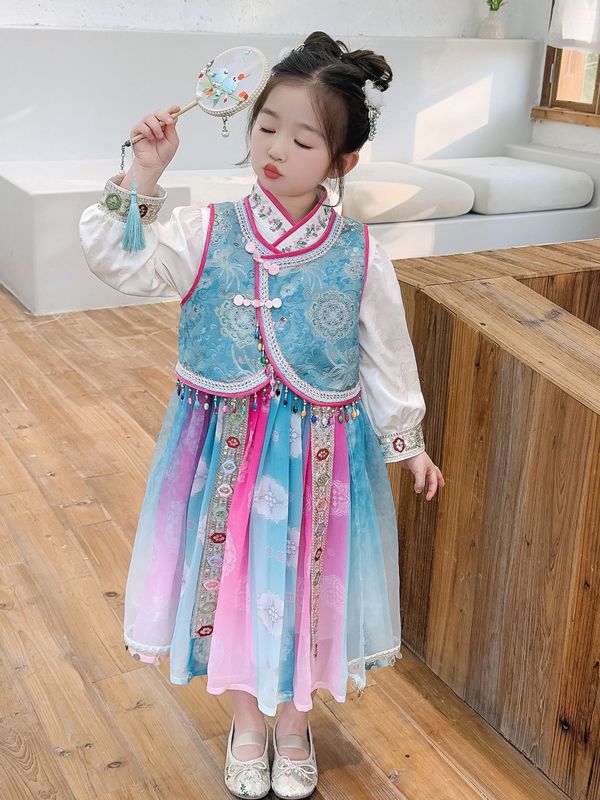 女童春秋新款汉服连衣裙套装中国风表演服中小童民族风两件套汉服|undefined