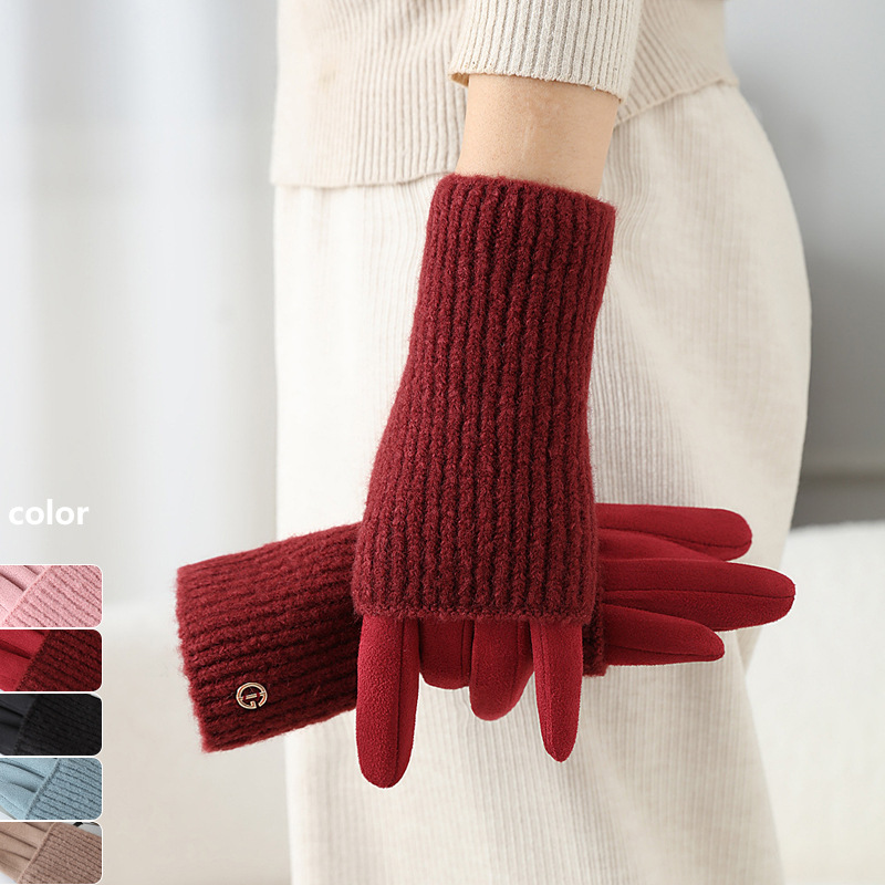 Un guante desmontable de lana de punto de color sólido japonés con dedos expuestos con pantalla táctil de invierno caliente a prueba de frío