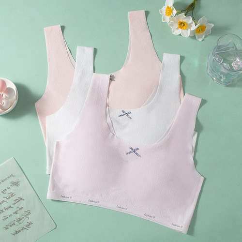 New Girls' Developmental Underwear for Adolescents, Padded Bralette for Middle and High School Students, Invisible Seamless Ice Silk Comfort Student Bra and Tank Top