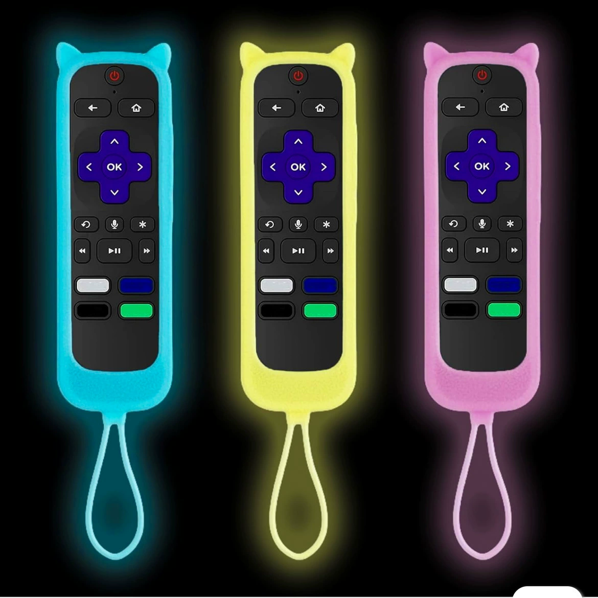 Популярная универсальная силиконовая крышка для пульта дистанционного управления TCL Roku серии, светящаяся защитная крышка для пульта дистанционного управления с кошачьими ушками, защита от падения