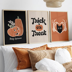 Modern Halloween Cartoon Pumpkin Skull Haunted House Black Cat Living Room Bedroom Decoration Hanging Picture Frameless Core Poster