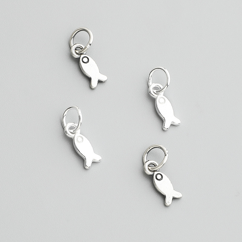 S925 Sterling Silver Retro Fish Pendant DIY Handmade Beaded Rope Bracelet Necklace Pendant Jewelry Accessories Material