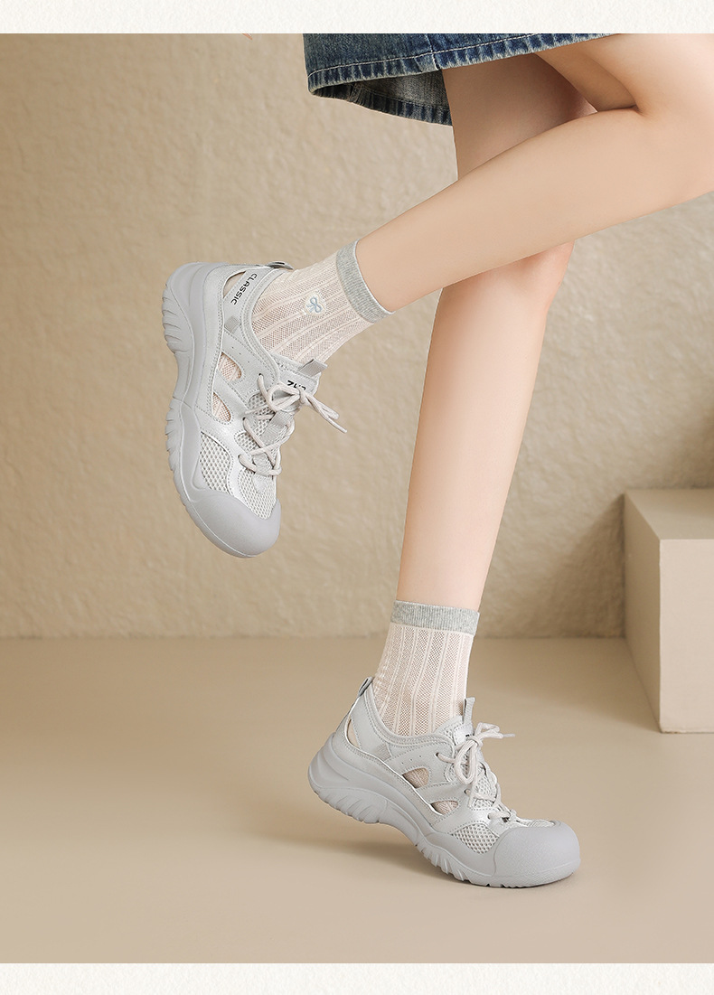 Sandal thể thao nữ quai chữ V mặt lưới thoáng khí — KS516E Màu be chi tiết 22