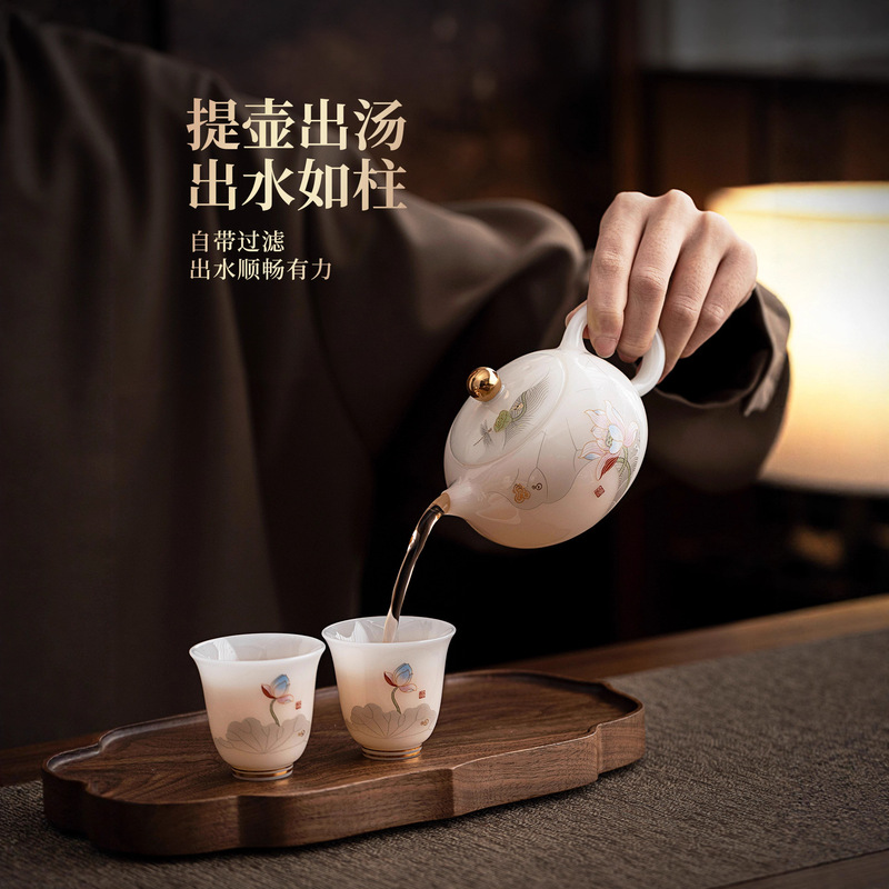 璞玉高档白瓷茶具套装家用办公陶瓷中式功夫茶具盖碗泡茶礼盒套装|undefined