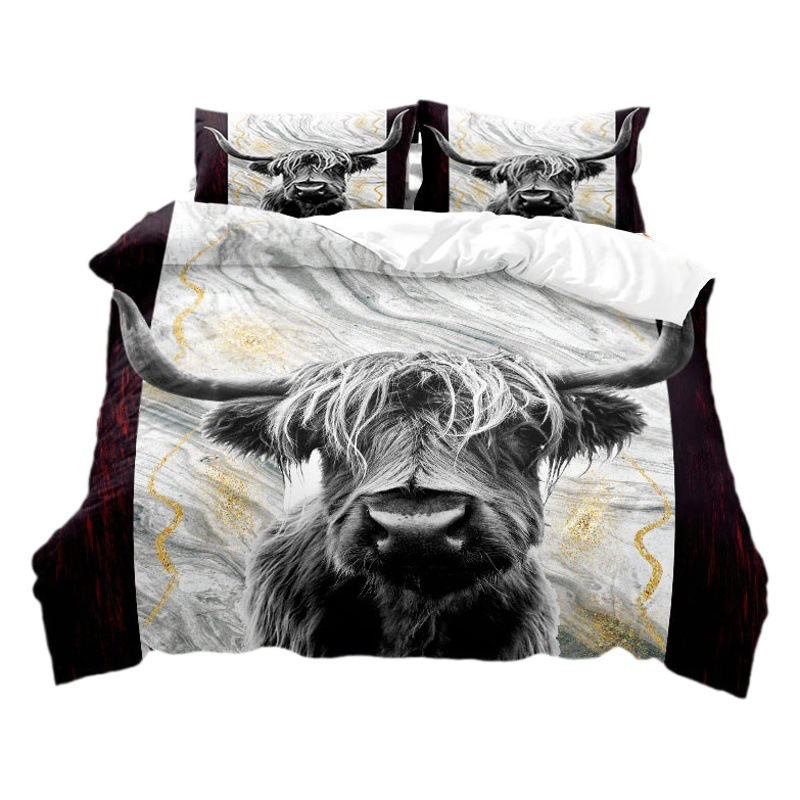 Serie de ganado 3D Impresión digital transfronteriza cubierta de edredón de comercio exterior conjunto de tres piezas conjunto de ropa de cama de cuatro piezas
