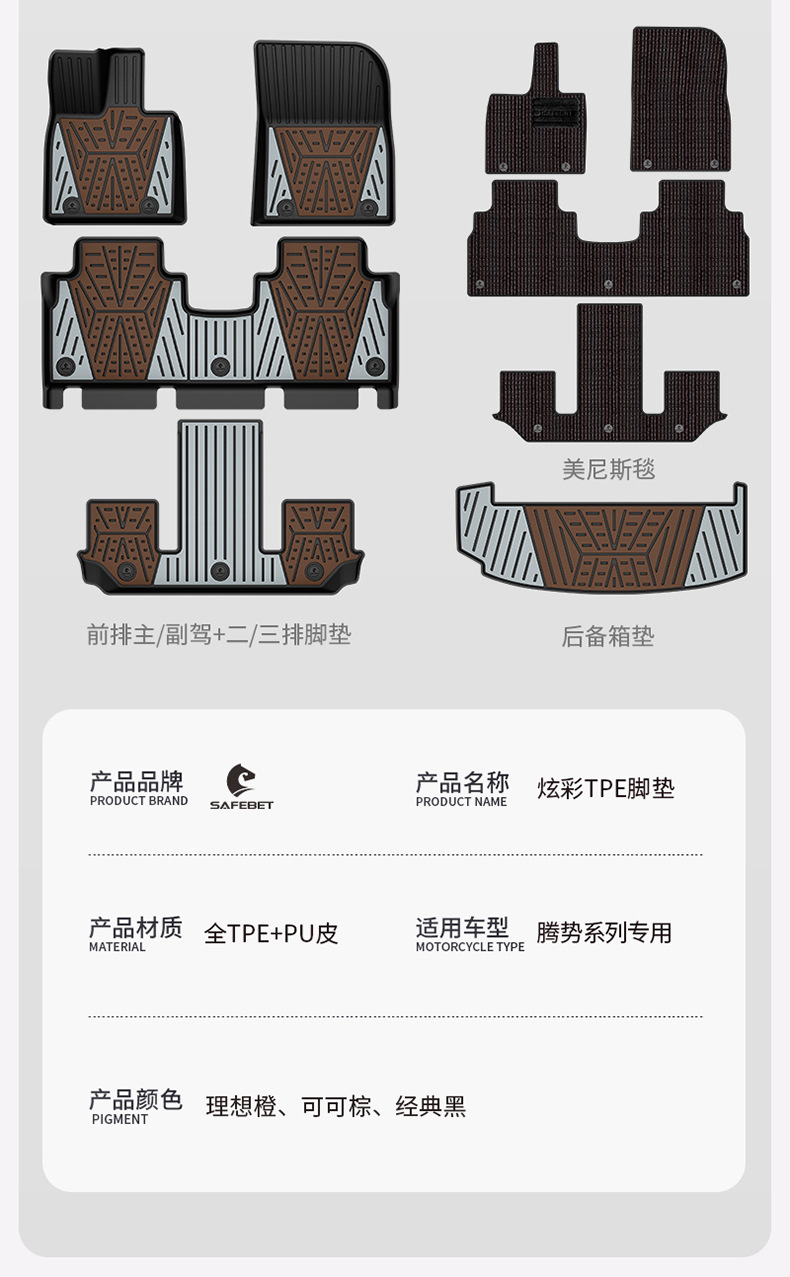 Suitable for Denza N8L N9 Special Vehicles, Colorful Tpe Car Floor Mats, Trunk Mats, Car Accessories
