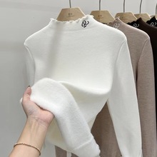 加绒加厚一体绒半高领毛衣女秋冬新款木耳边保暖上衣打底衫女内搭