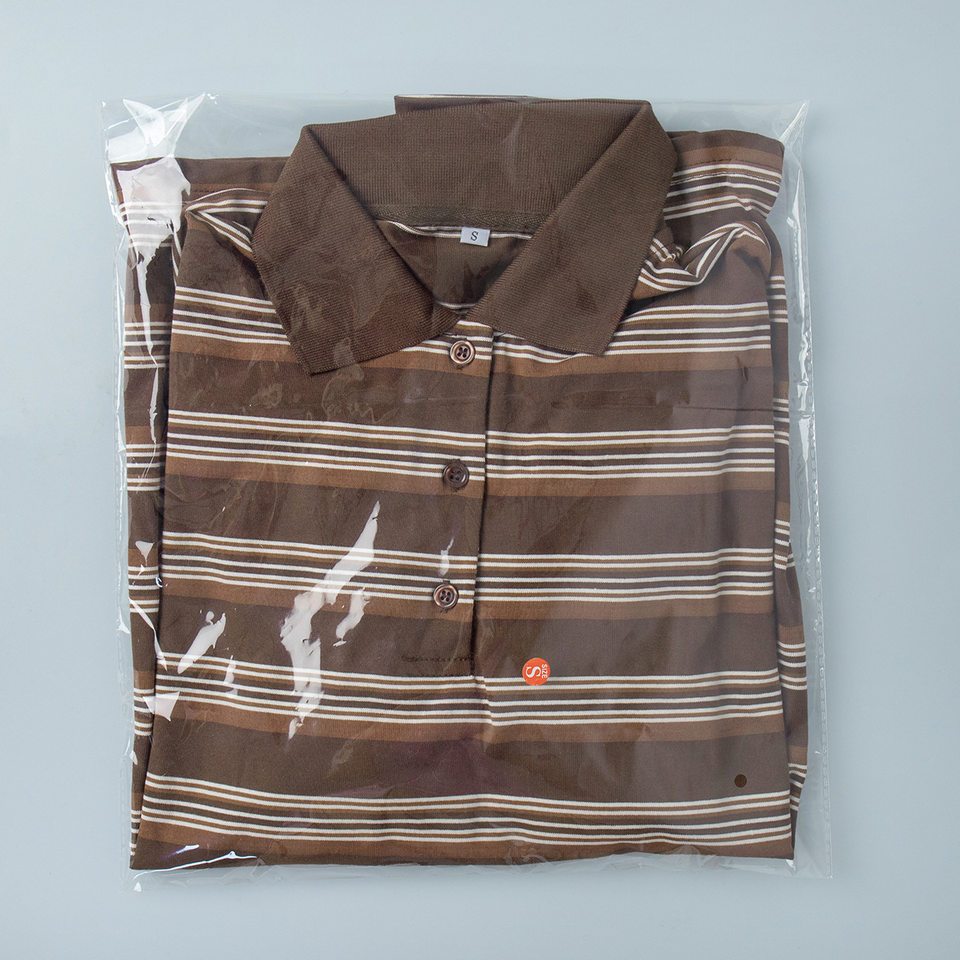 Áo thun nữ sọc dài tay cổ polo dáng rộng phong cách retro — hồng, màu nâu, nâu sẫm, quần kaki chi tiết 26