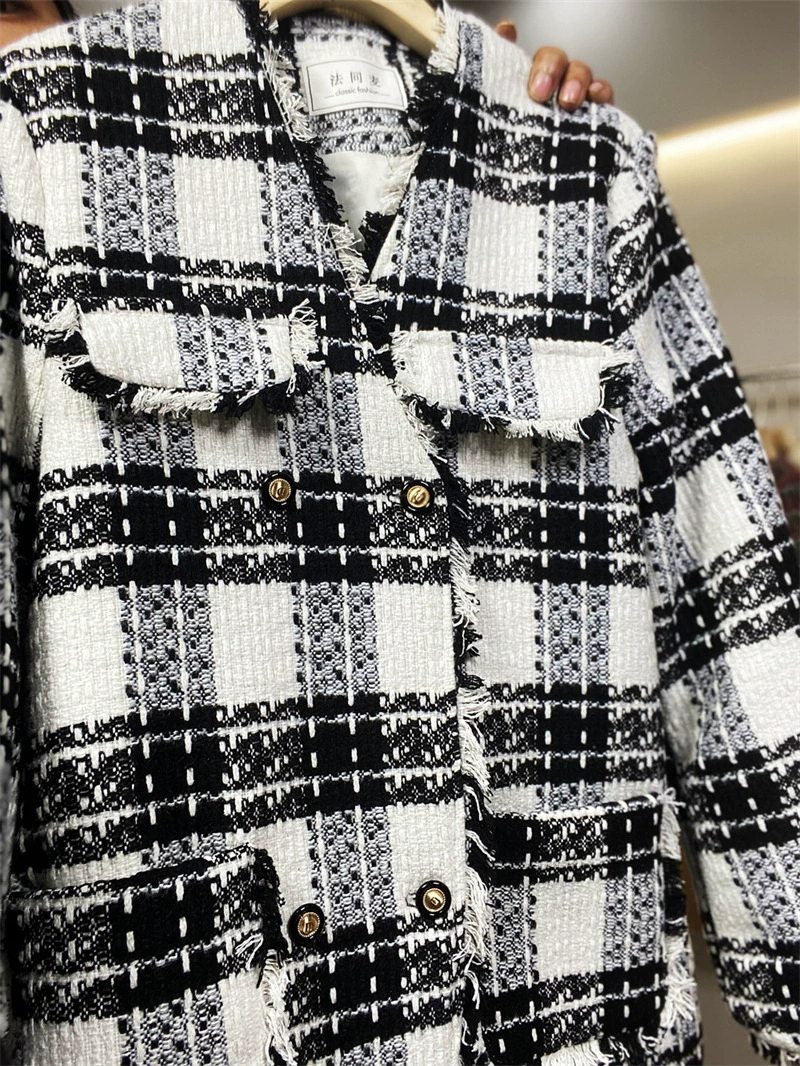 Вязаная шерстяная ретро куртка вязанная, V-образный вырез, стиль Chanel, французский стиль, увеличенная толщина