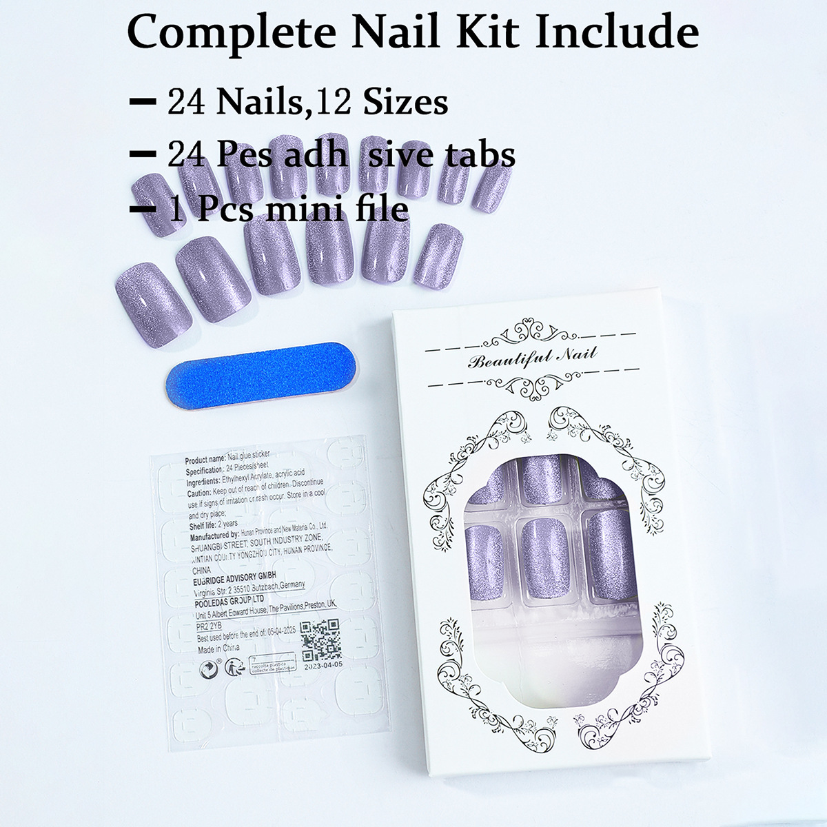 Millones de puntos de venta de ojos de gato Uña de alto nivel sensación púrpura flash desmontable parche de uñas falsas Uña de uso