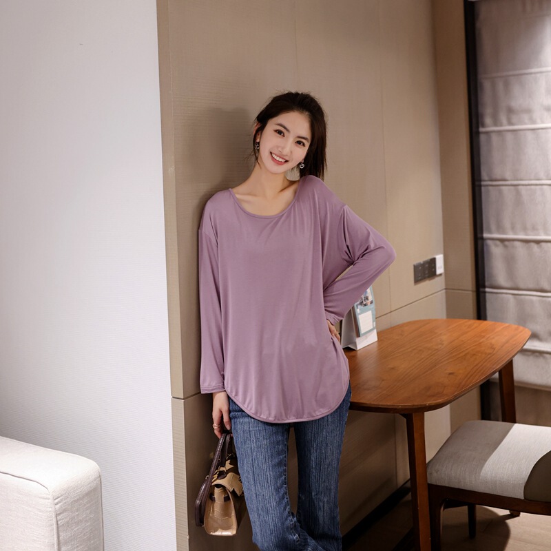 Spring and Summer Thin Cotton Round-Neck Long-Sleeve Home Top for Women, New Loose-Fitting Plus-Size Solid Color Casual T-Shirt Spring and Summer Thin Cotton Round-Neck Long-Sleeve Home Top for Women, New Loose-Fitting Plus-Size Solid Color Casual T-Shirt