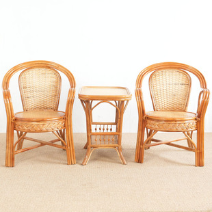 Three-piece Rattan Chair Casual Balcony Table and Chair for the Elderly Living Room Tea Chair Teng Chair Real Rattan Sofa Indoor Combination Household