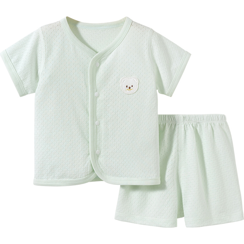Conjunto de pijamas de verano para bebés, estilo fino, para niños y niñas, conjunto de verano de manga corta, ropa de bebé con abertura en la entrepierna.