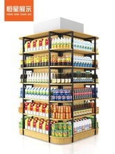 恒星超市便利店钢木组合包柱子围住货架中间柱多功能展示架零食