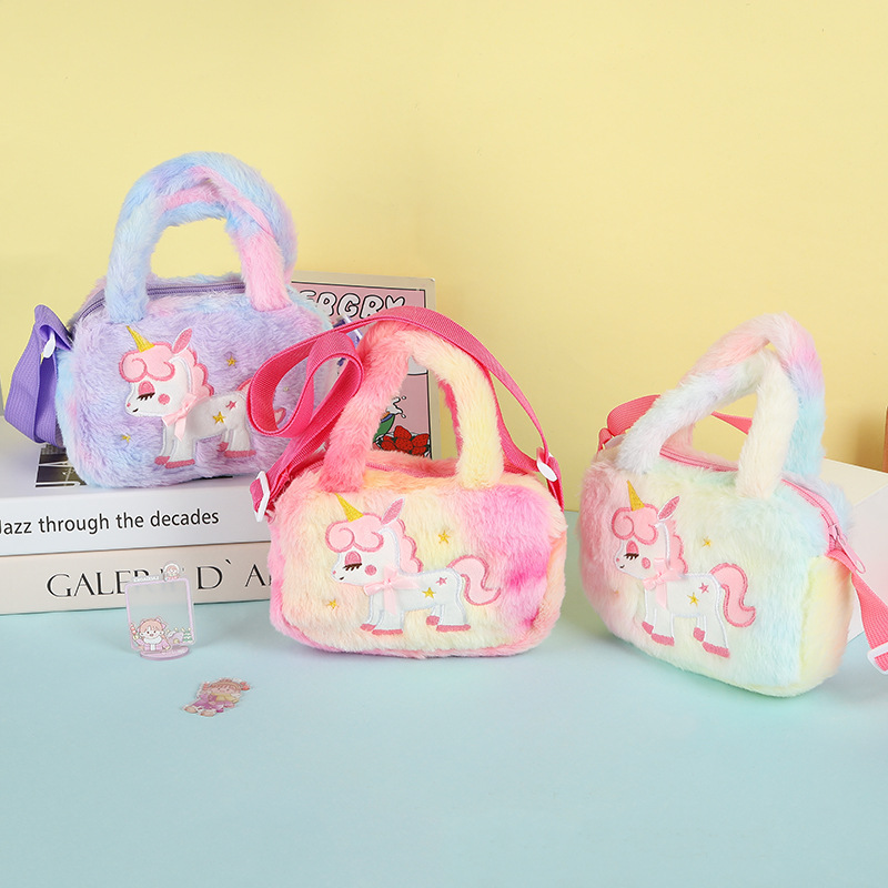 Estilo coreano lindo unicornio felpa bolsa de mensajero de dibujos animados niños princesa bolsa niños y niñas bolso de hombro niños bolso