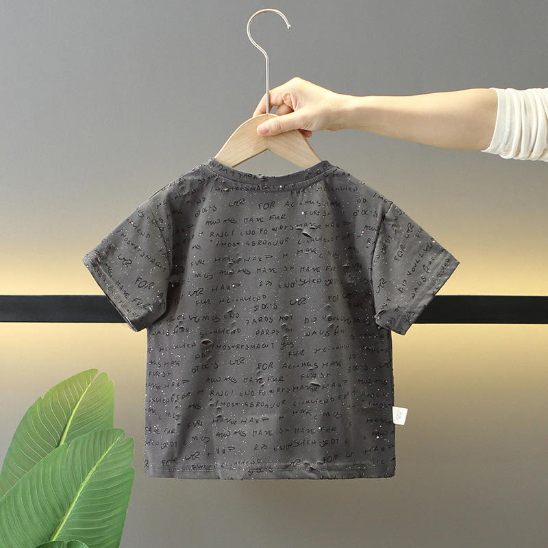 7831 Camiseta de manga corta de verano para niños 2025 Nuevo estilo de verano para niños Tops de media manga ropa coreana para bebés