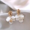 11 # Gold shell petal zircon tassel stud earrings