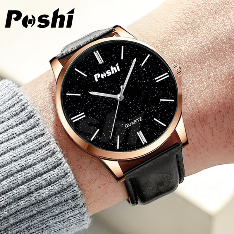 Poshi 910 moda estrellado reloj de cuarzo reloj de hombre simple casual reloj de cuarzo Correa fabricante suministro