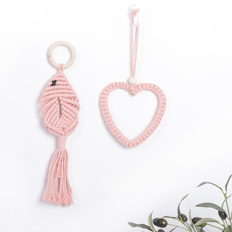Colgante de corazón de color macarón tejido a mano cuerda de algodón amor bolsas de automóviles creativas para el hogar pequeños colgantes frescos