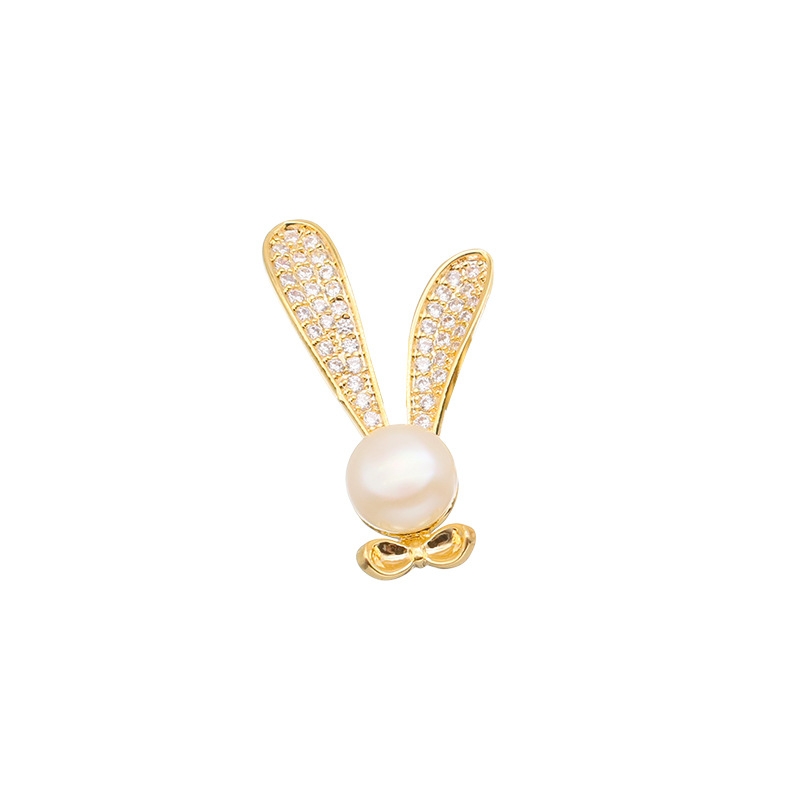 Perla de agua dulce clásico conejo serie broche elegante luz lujo natural perla ramillete joyería 18K oro real galvanoplastia image 5