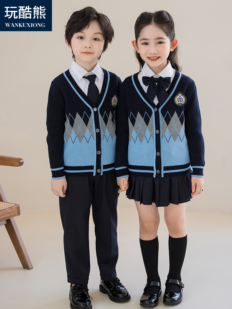 School uniform sets for primary and secondary students, spring and autumn college-style sets, kindergarten children's sweater and cardigan three-piece sets, children's class uniforms, size 22