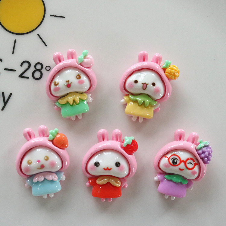 Brillante fruta conejo muñeca resina accesorios DIY crema pelo accesorios llavero material MATERIAL DE LA MANO DE LOS NIÑOS