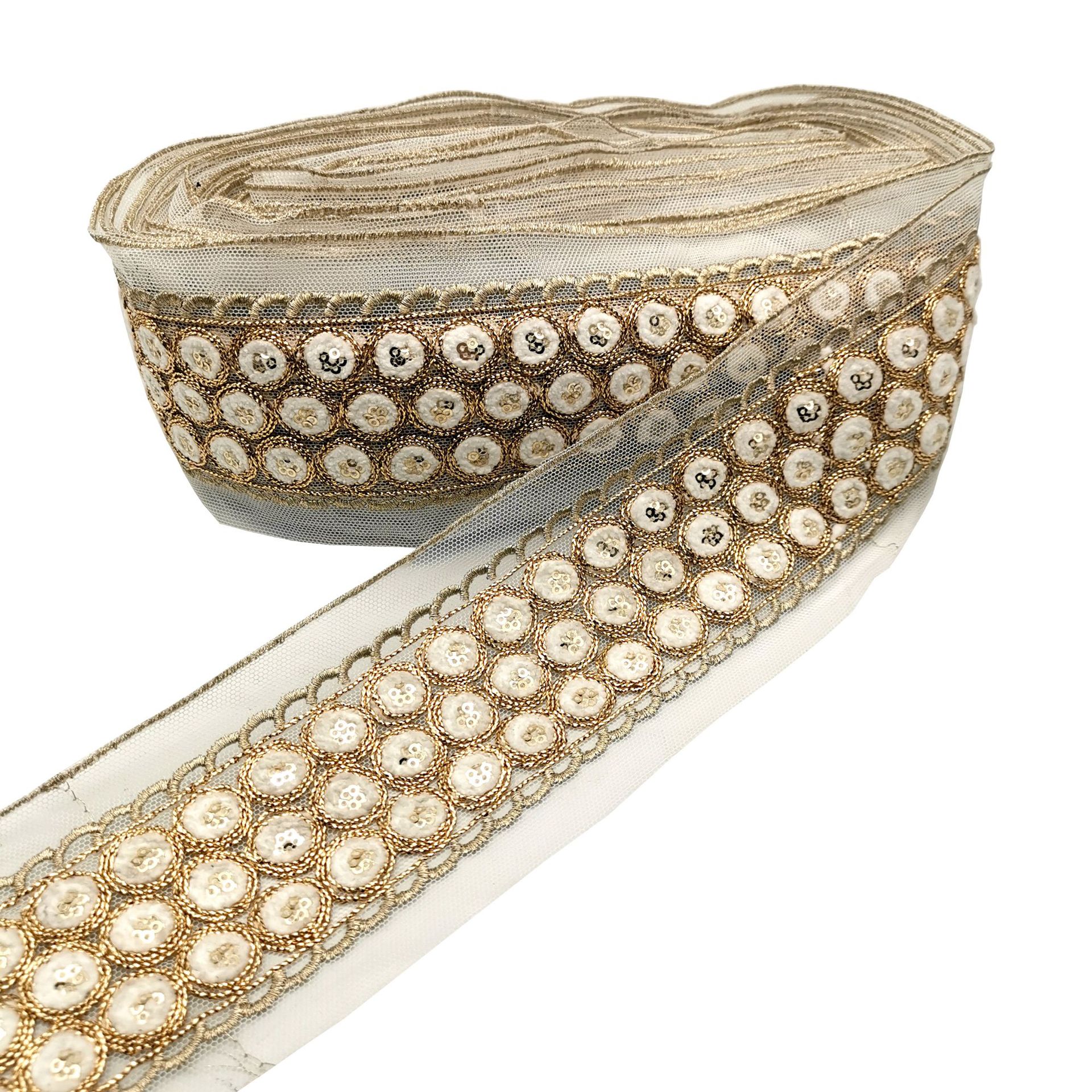 外貿貨源工廠直銷 圓圈金股線刺繡花邊 服裝箱包輔料