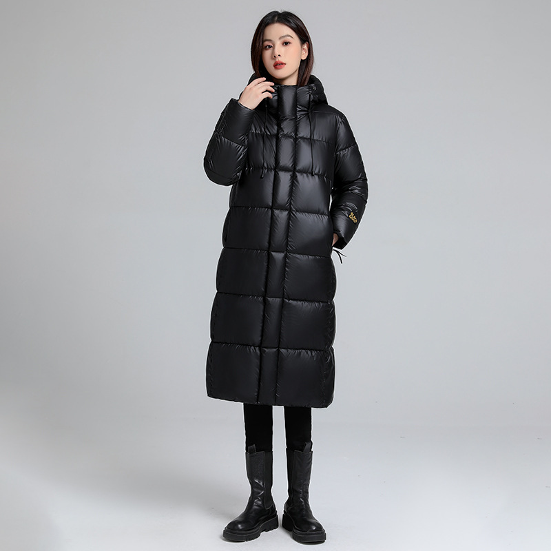 跨进外贸大码加长加厚男女同款连帽黑金长款棉服羽绒棉服宽松外套
