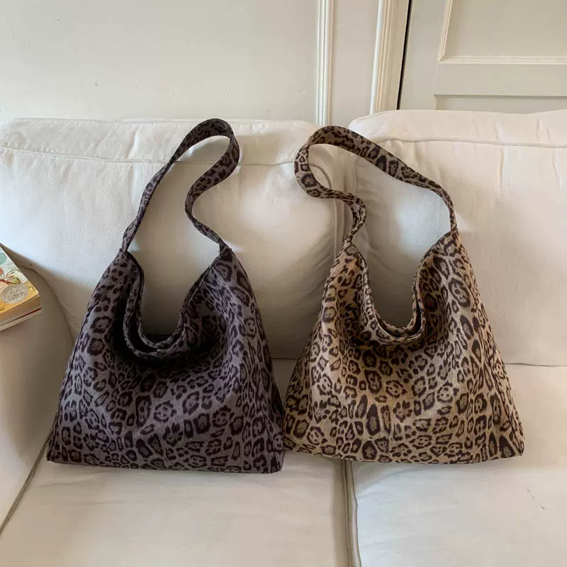 复古豹纹单肩包大容量时尚个性欧美休闲手提包设计感通勤托特女包