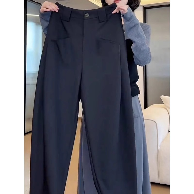 黑色阔腿休闲裤女秋新款大码梨形身材小个子宽松显瘦直筒镰刀裤|undefined