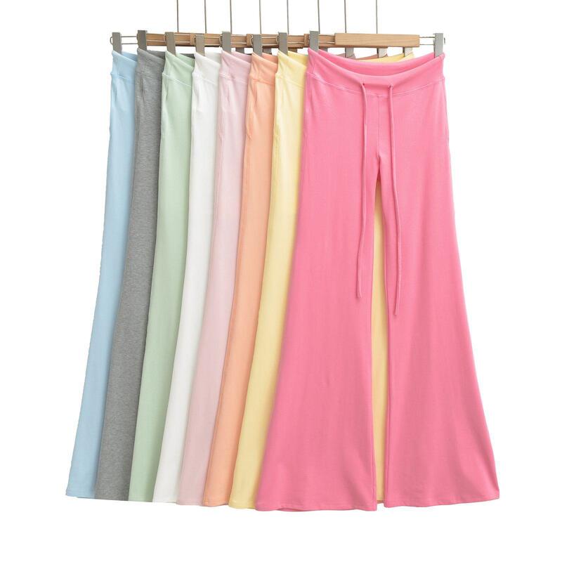 Sports Casual Pants for Petite Figures, Peach-Shaped Slim Fit, Thin Yoga Flared Pants, Cotton Material, Spring Season, Slimming and Butt-Lifting