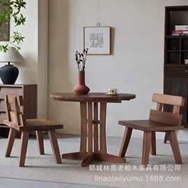 侘寂风老榆木圆桌咖啡厅桌子家用阳台椅边几民宿餐桌奶茶餐厅餐桌