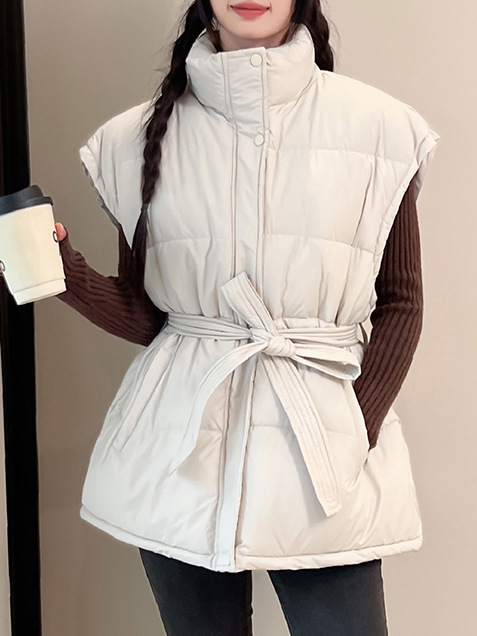 系带收腰棉服背心马甲女秋冬新款立领2025年韩版宽松加厚洋气外套|undefined