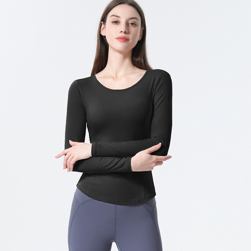 Cross-border autumn and winter new style nude tight-fitting long-sleeved yoga clothes with chest pads sports fitness clothes for women beauty back yoga tops