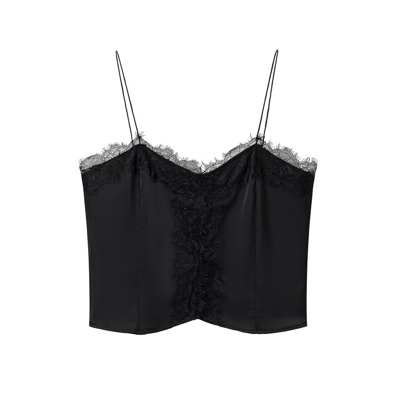 Cross-Border Women's Clothing 2026 Summer New Style Solid Color Camisole with Lace Trim and Silk Satin Texture Short Top 277 Cross-Border Women's Clothing 2026 Summer New Style Solid Color Camisole with Lace Trim and Silk Satin Texture Short Top 277