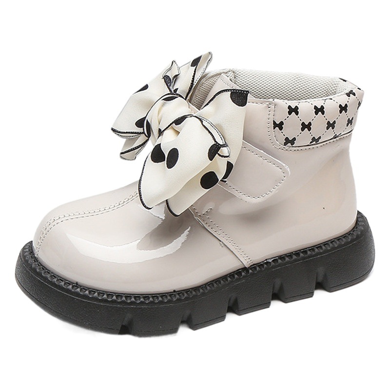 Children's Baby Leather Boots 2026 Autumn Style Girls' Bow Princess Boots Little Girls' Short Boots Non-Slip Soft Sole Single Boots