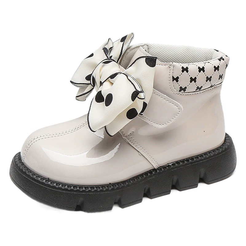 Детские кожаные сапоги для малышей, осень 2025, сапоги-принцессы с бантом для девочек, короткие сапоги для маленьких девочек, нескользящая мягкая подошва, одинарные сапоги