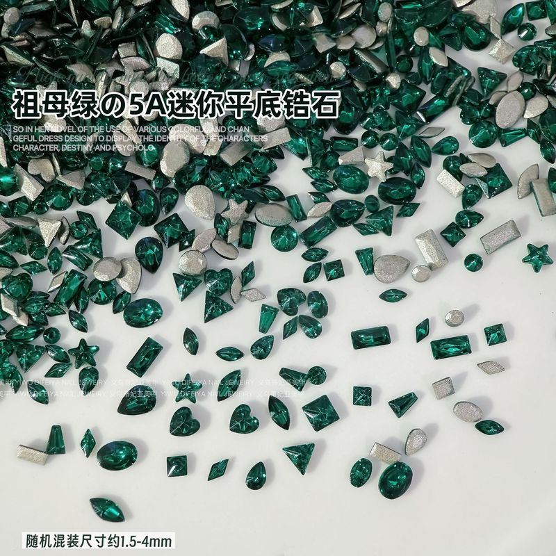 エメラルドフラットマニキュアダイヤモンドフラッシュグリーン長方形八角形馬の目水滴特殊形状ダイヤモンド宮殿スタイルマニキュアアクセサリー|undefined